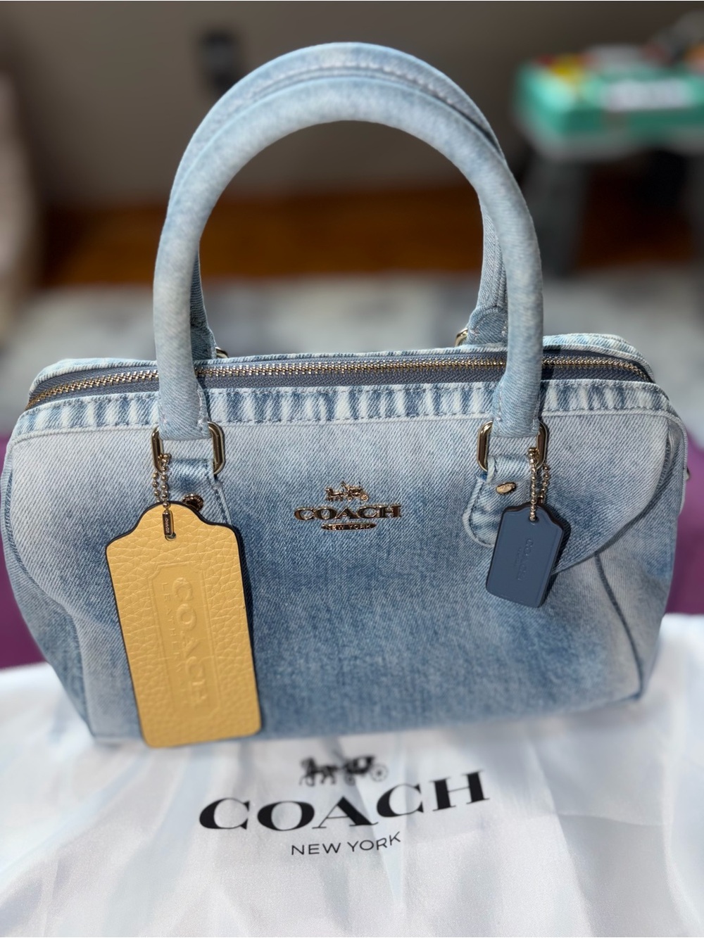 Coach Rowan Satchel in Loved Denim - NO CHARMS